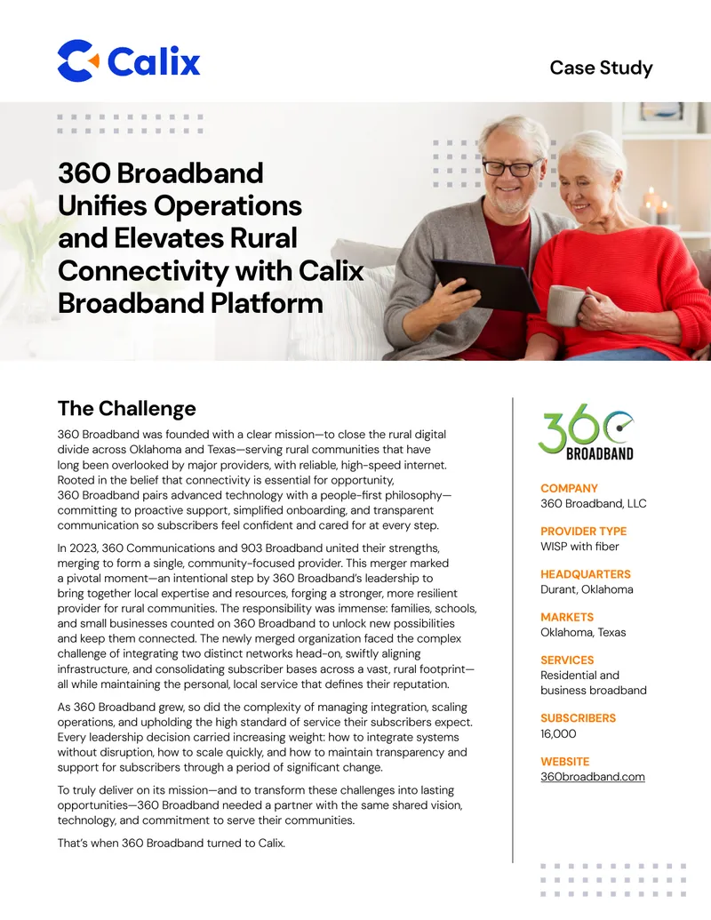 360 Broadband and Calix Partnership Case Study