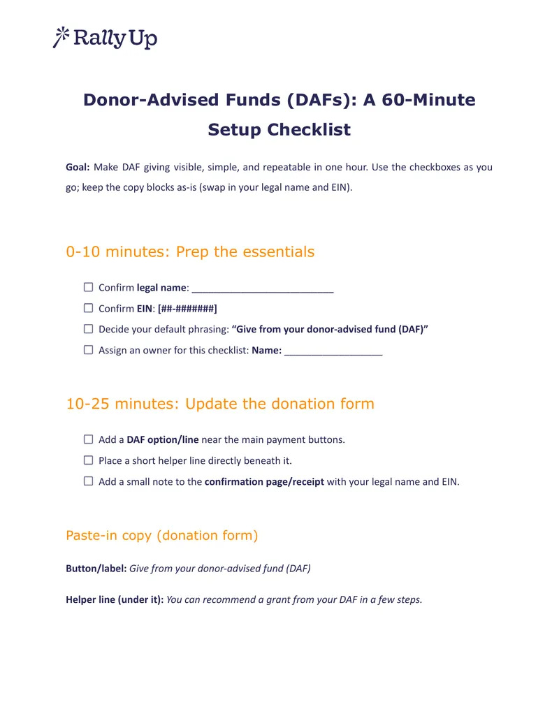 Donor-Advised Funds Setup Checklist