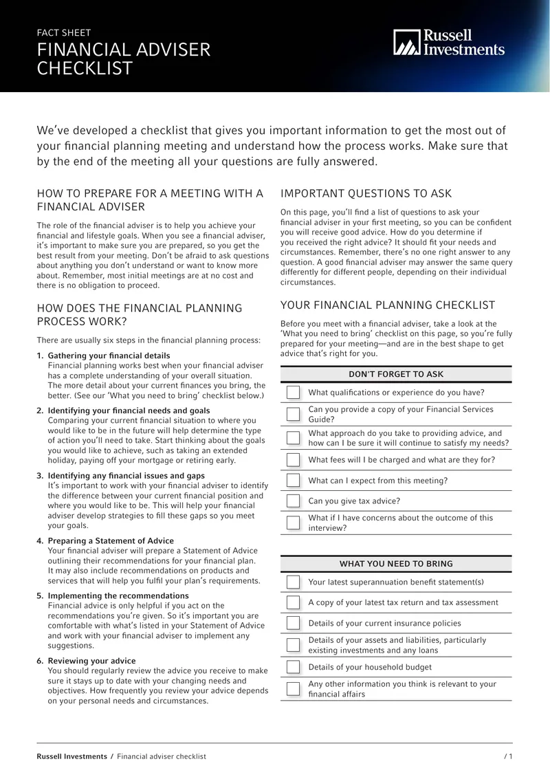 Financial Adviser Meeting Preparation Checklist