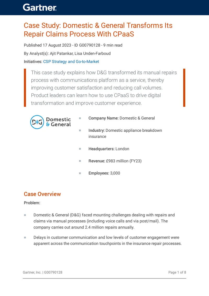 Domestic & General Claims Process Transformation Case Study