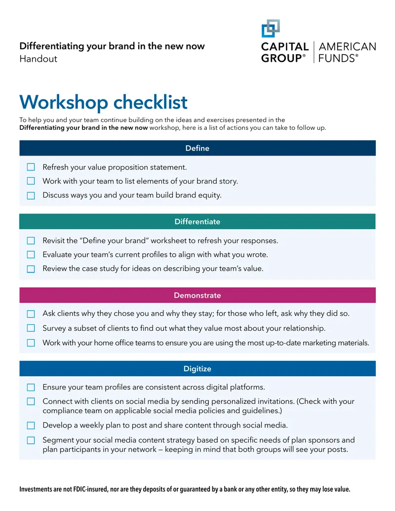 Workshop Checklist for Brand Differentiation