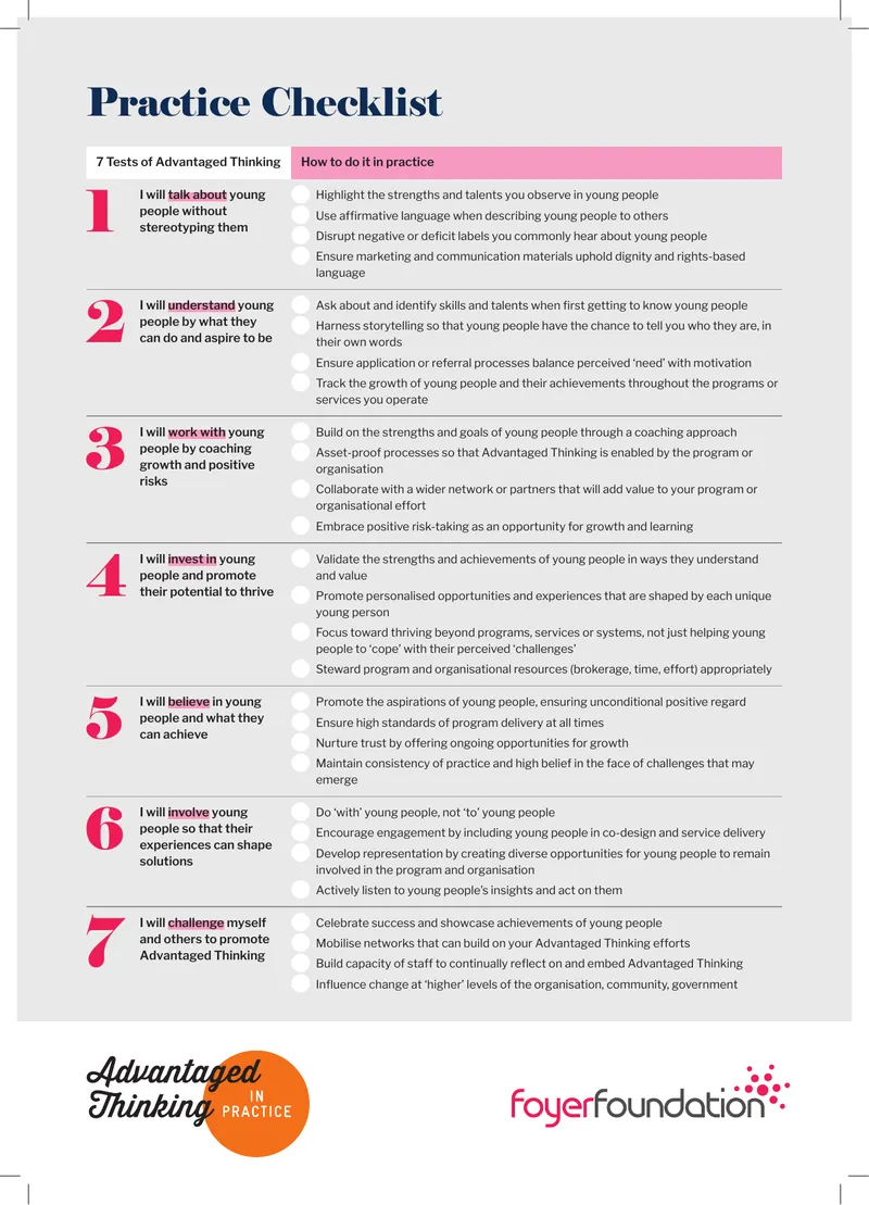 Practice Checklist for Advantaged Thinking