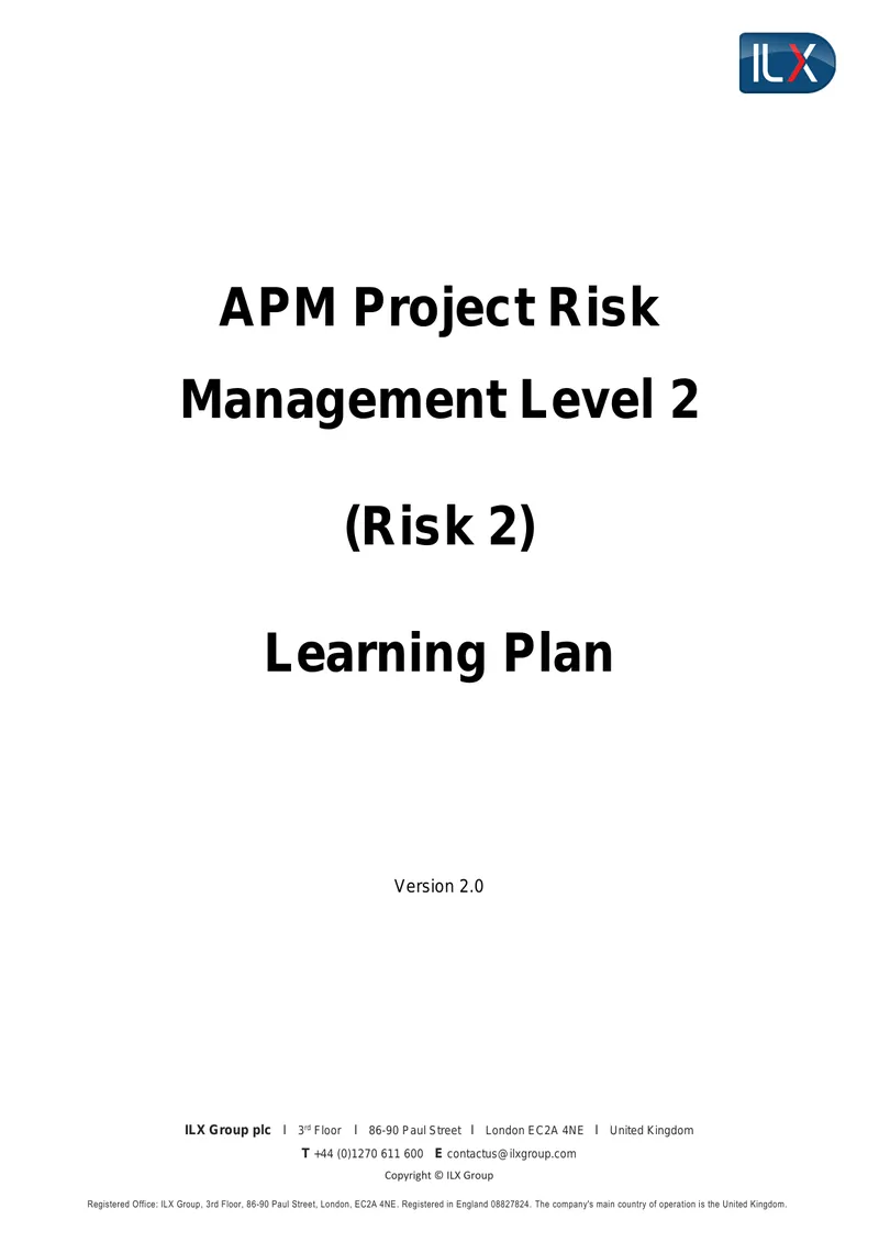 APM Project Risk Management Level 2 Learning Plan