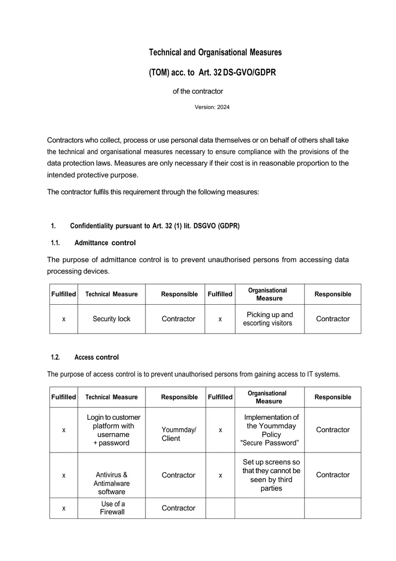 Technical and Organisational Measures for Data Protection