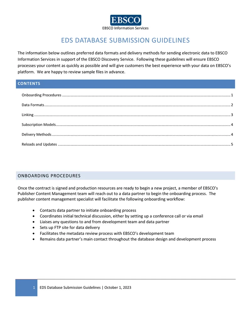 EDS Database Submission Guidelines