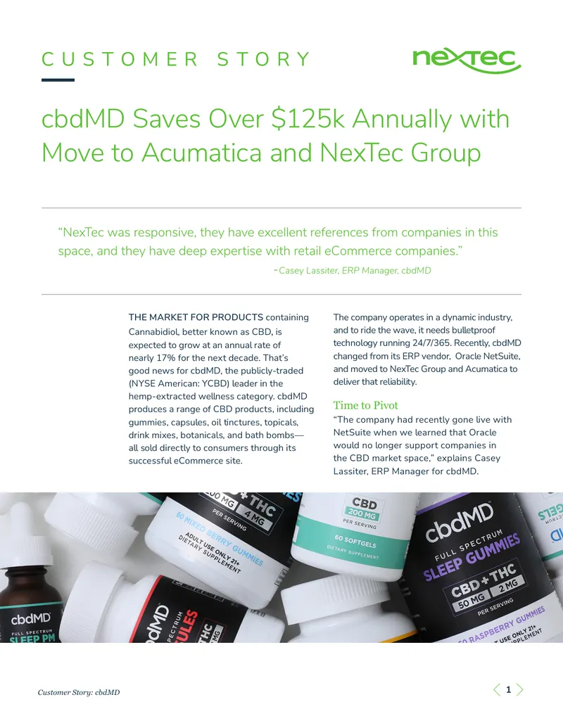 cbdMD Transition to Acumatica ERP Solution