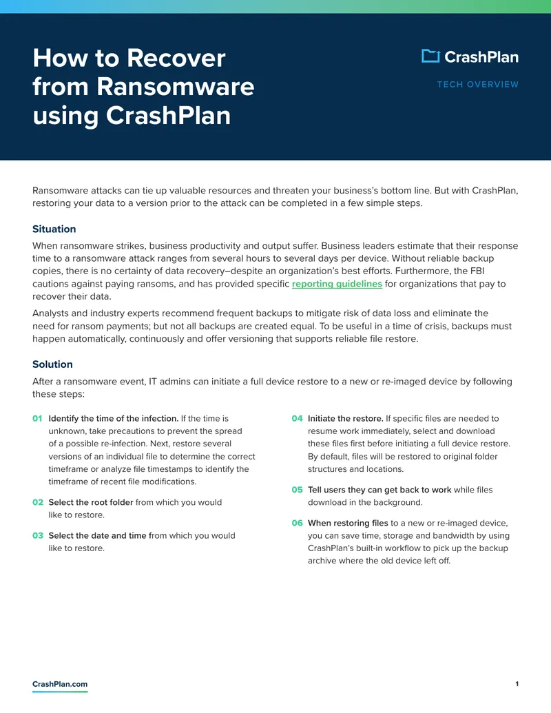 Data Recovery Process from Ransomware Using CrashPlan