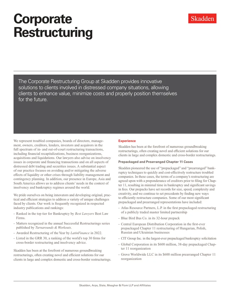 Corporate Restructuring Practices and Innovations