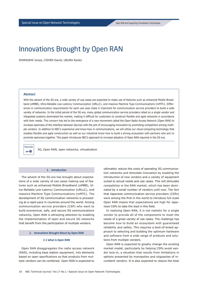 Innovations in Open RAN for 5G Networks