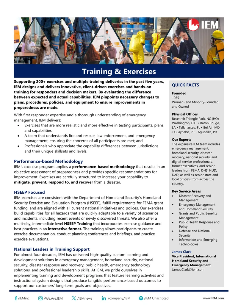 IEM Training and Exercise Services Overview
