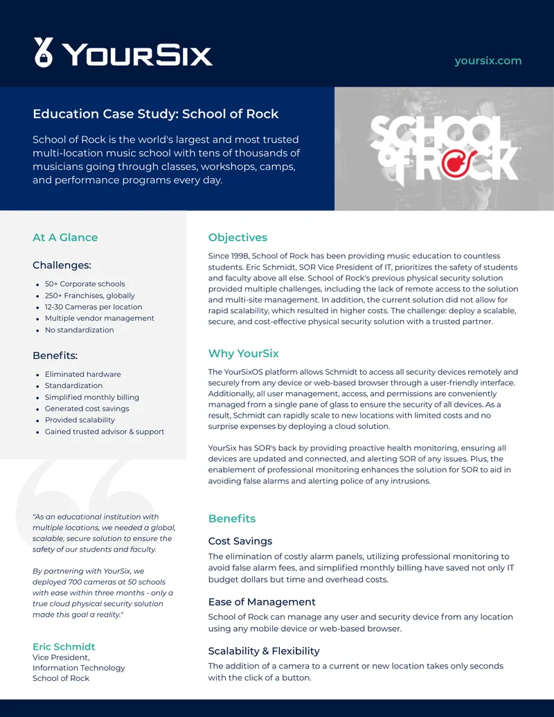 Education Case Study on School of Rock Security Solutions
