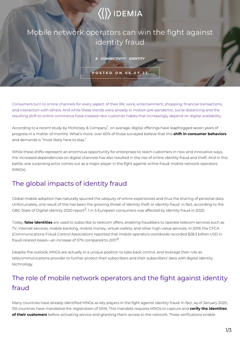 Mobile Network Operators and Identity Fraud Prevention