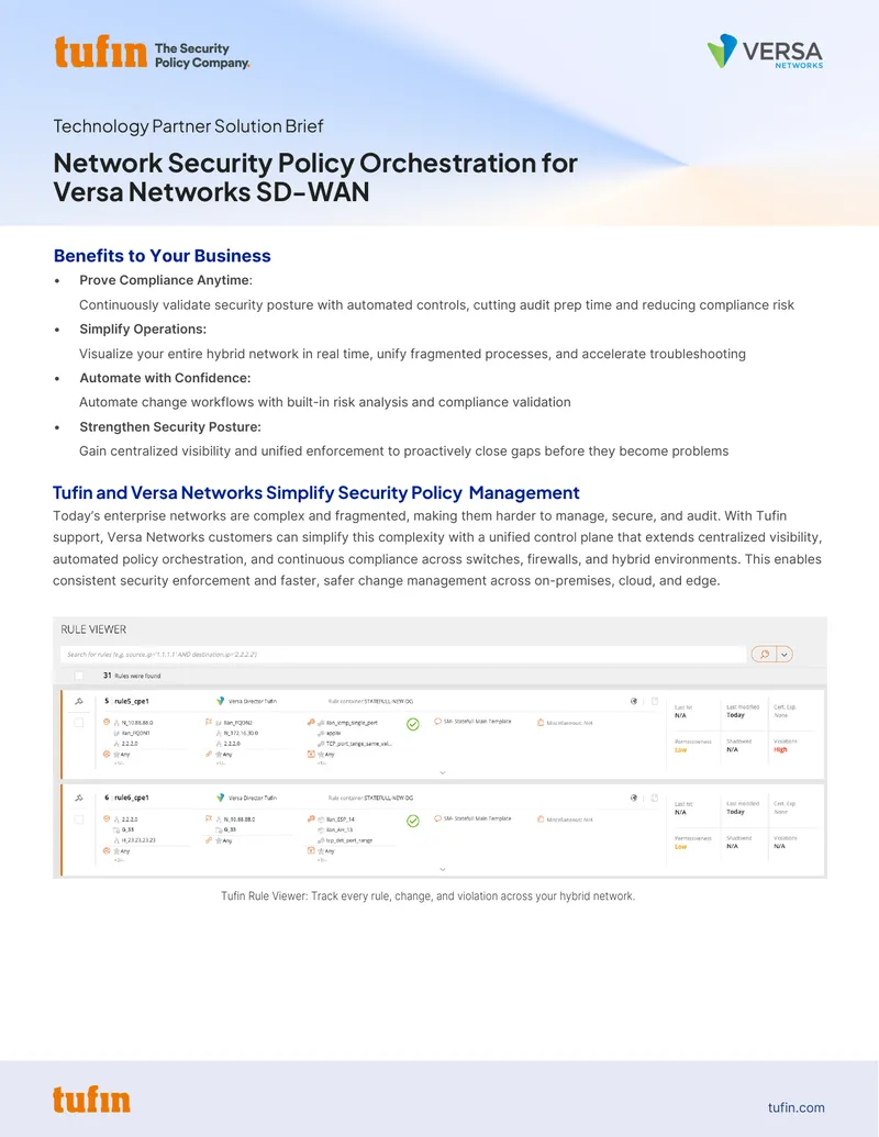 Network Security Policy Orchestration for Versa Networks