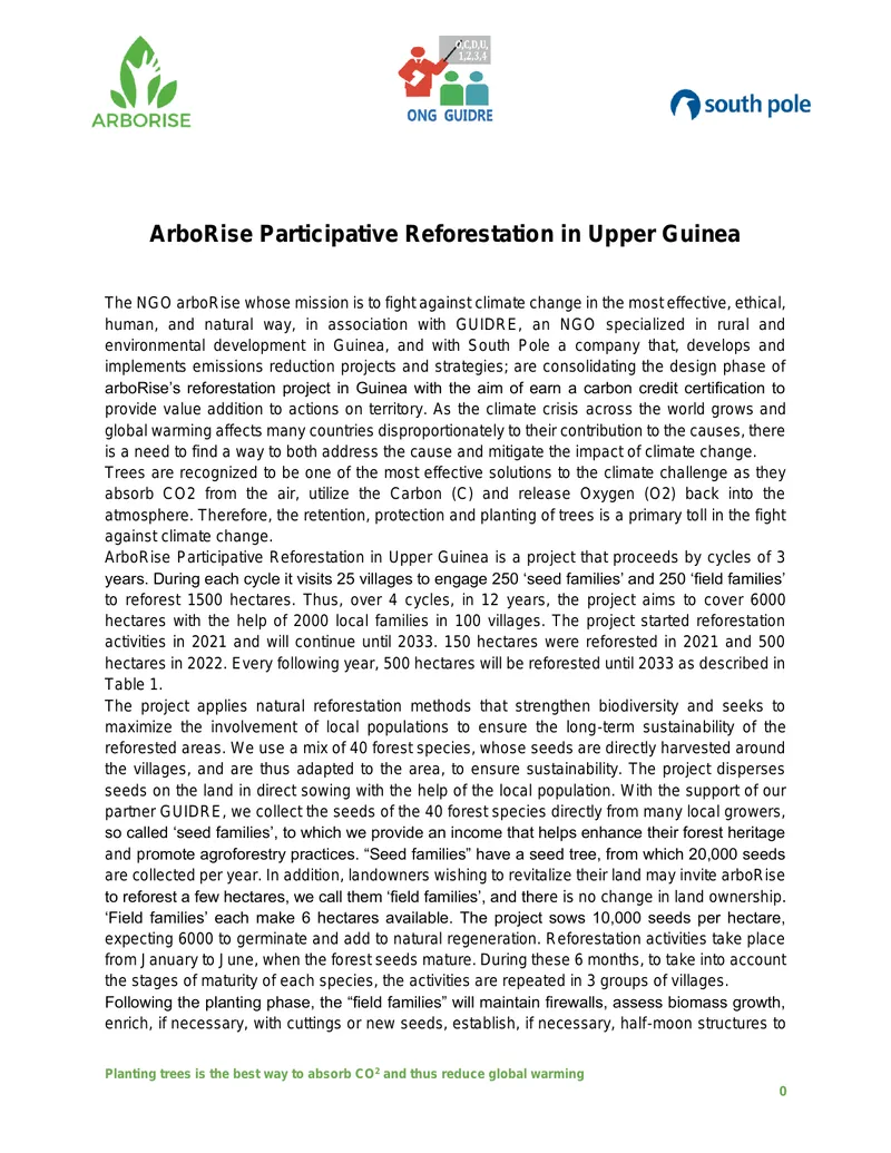ArboRise Participative Reforestation Project in Upper Guinea