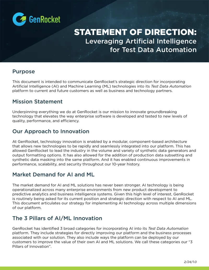 Strategic Direction for AI in Test Data Automation