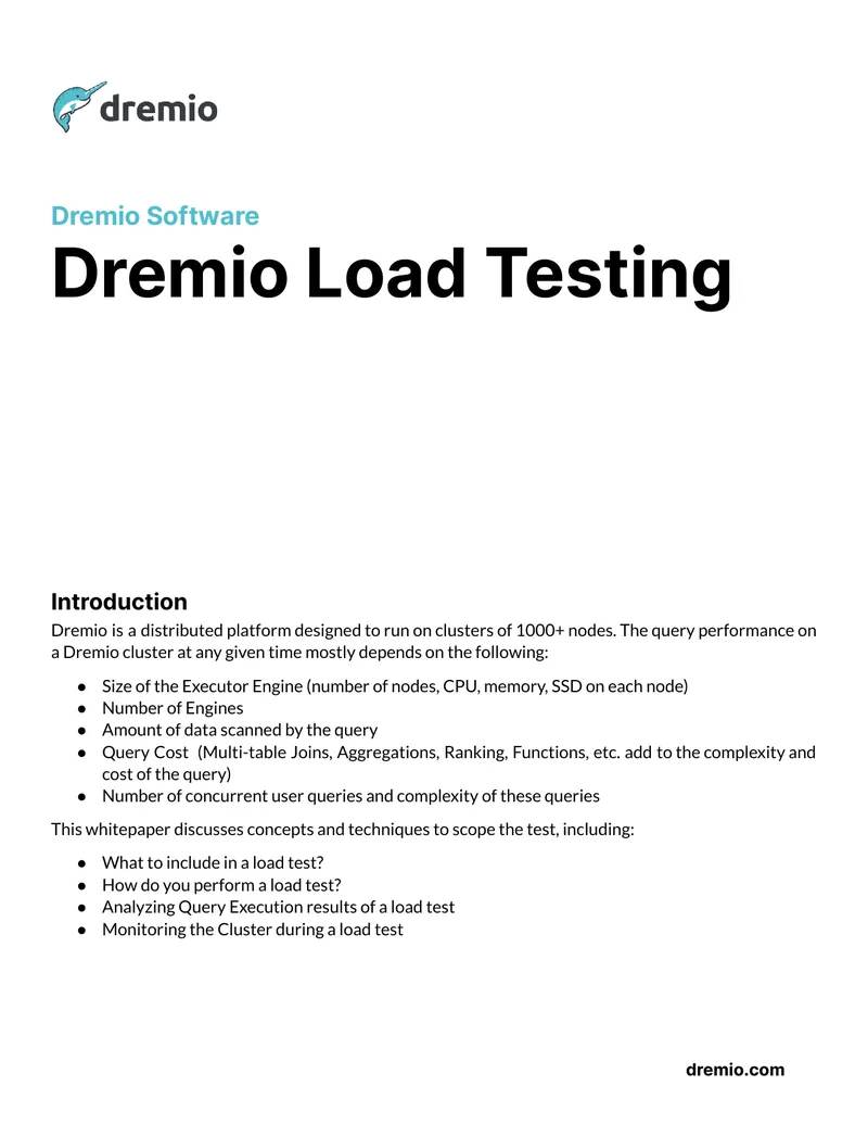 Dremio Load Testing Methodologies and Techniques