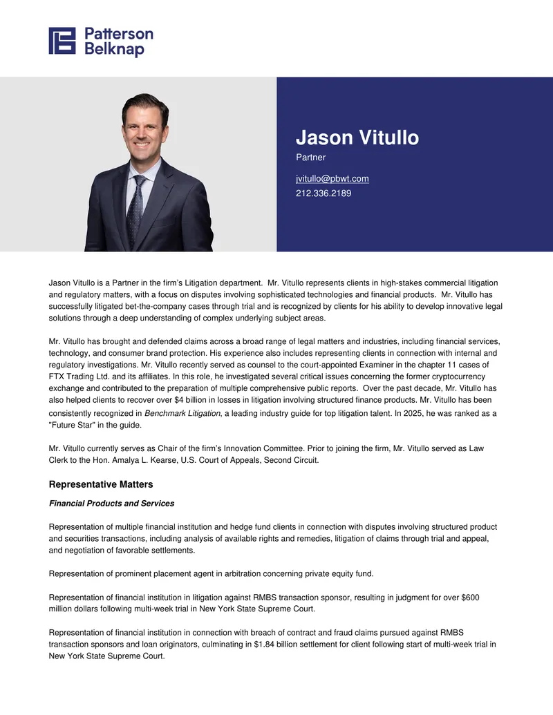 Litigation Expertise in Financial and Technology Sectors