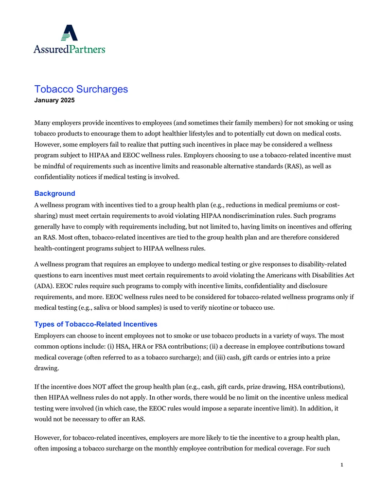 Tobacco Surcharges and Wellness Program Compliance