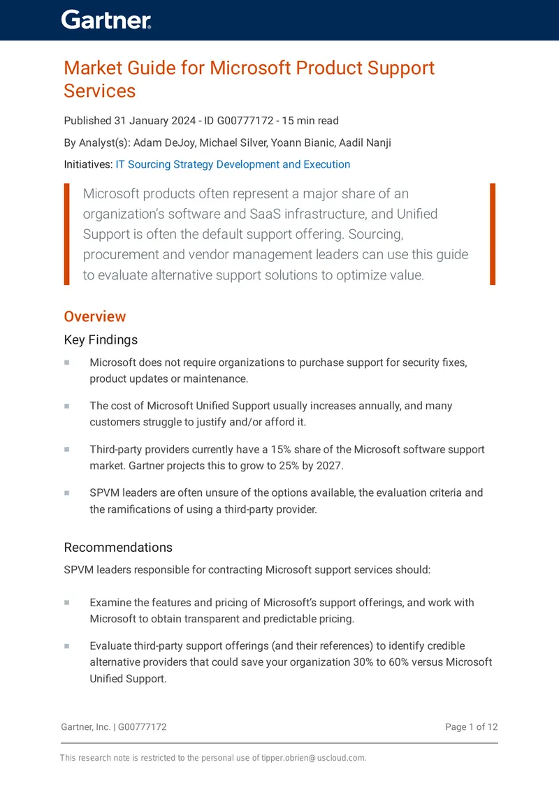 Market Guide for Microsoft Product Support Services