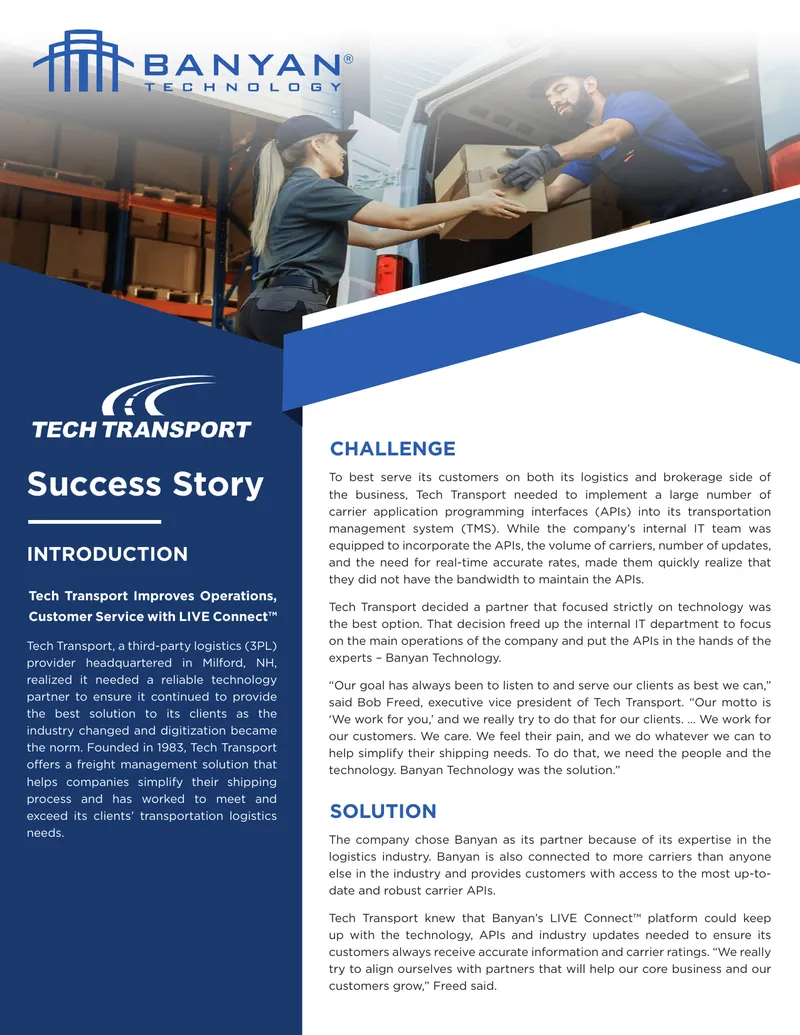 Tech Transport Enhances Operations with Banyan Technology