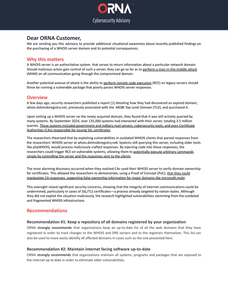 WHOIS Server Domain Advisory and Recommendations