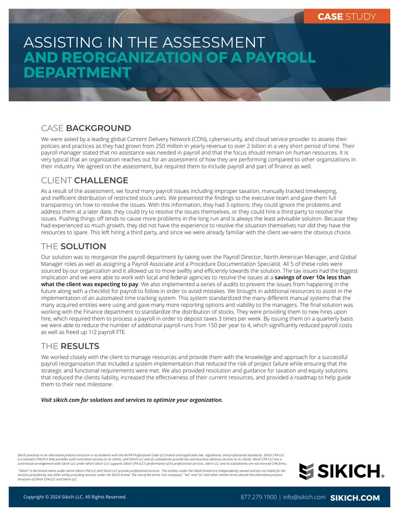 Assessment and Reorganization of Payroll Department