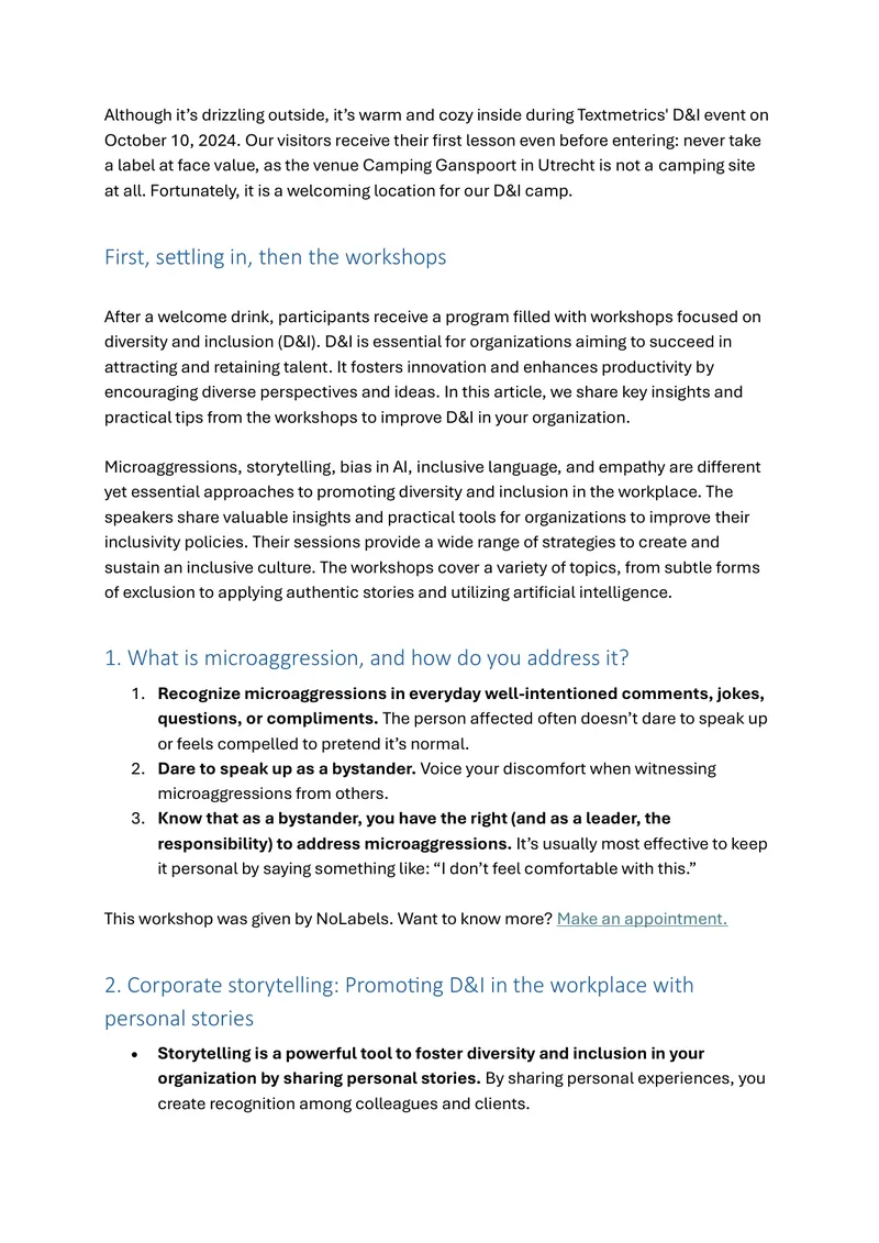 Diversity and Inclusion Workshop Insights