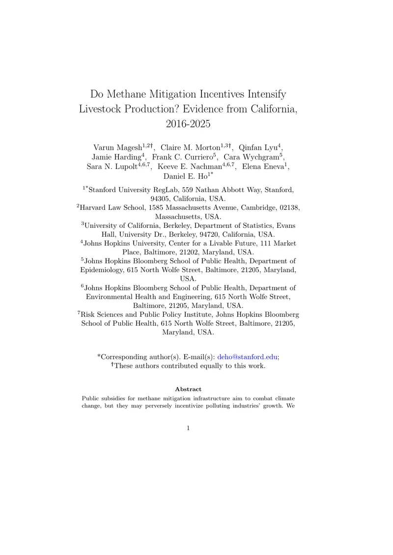 Methane Mitigation Incentives and Livestock Production Impact