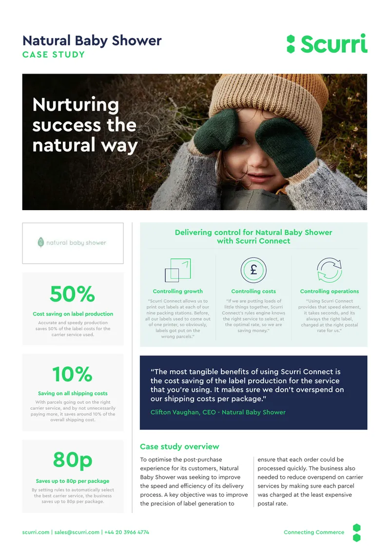 Natural Baby Shower Case Study on Scurri Connect