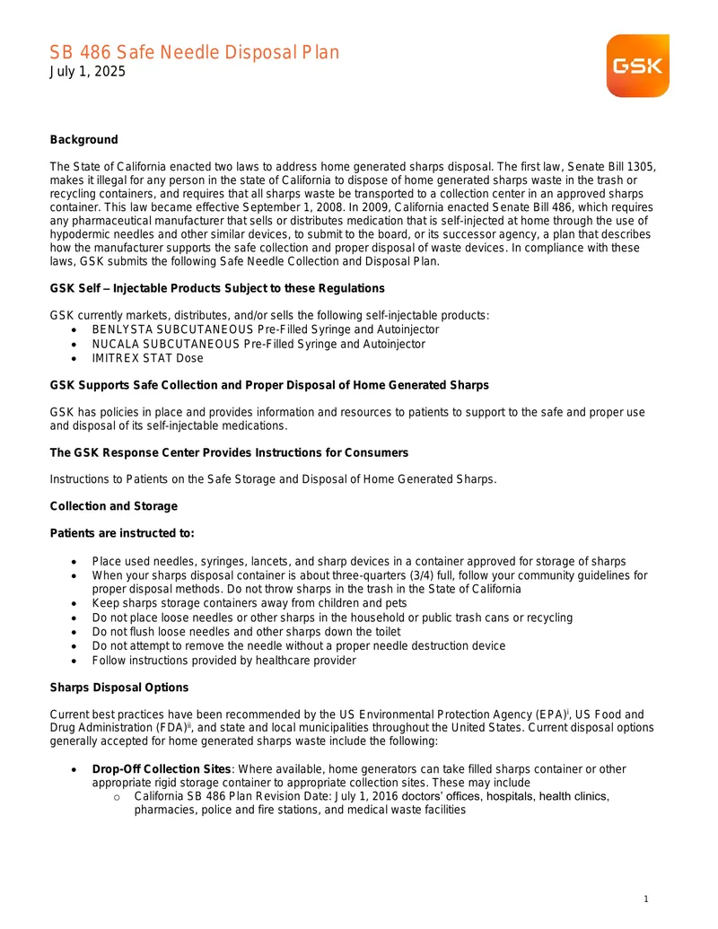 Safe Needle Disposal Plan for Home Generated Sharps