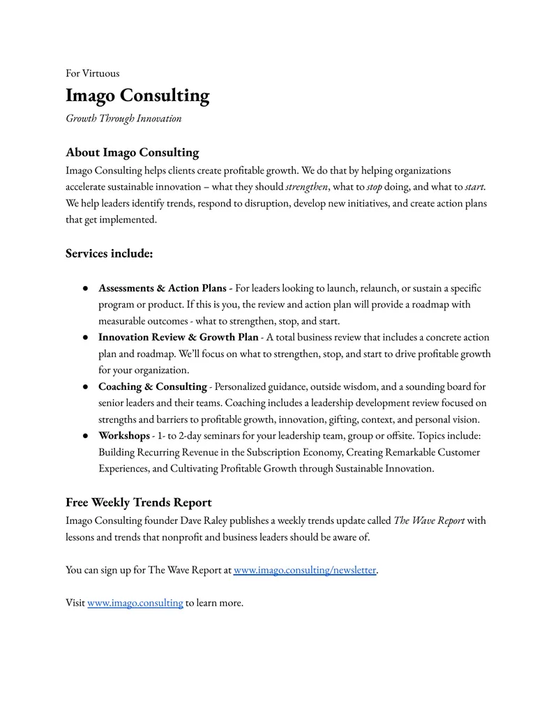 Imago Consulting Service Offerings Overview