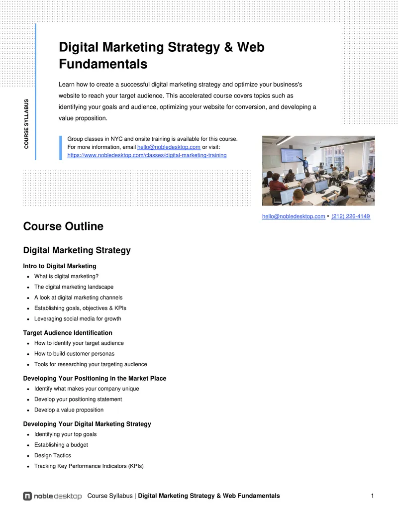 Digital Marketing Strategy and Web Fundamentals Course Syllabus