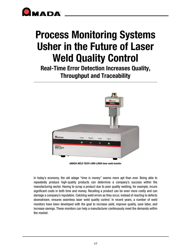 Real-Time Monitoring for Laser Weld Quality Control
