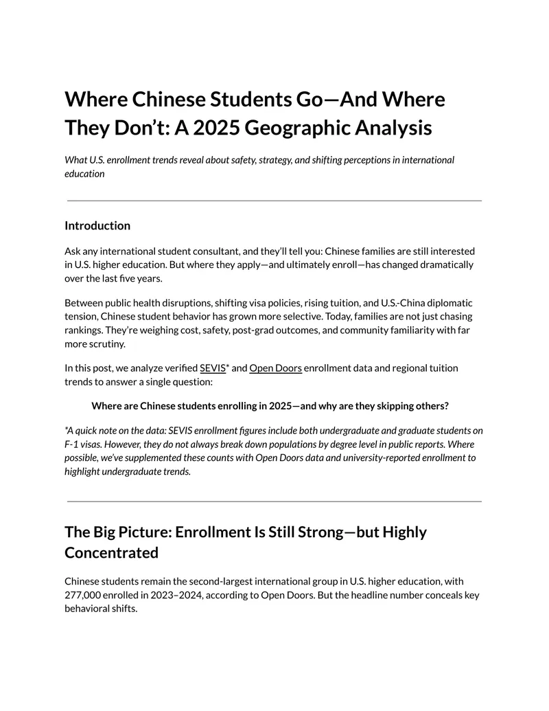 Geographic Analysis of Chinese Student Enrollment Trends