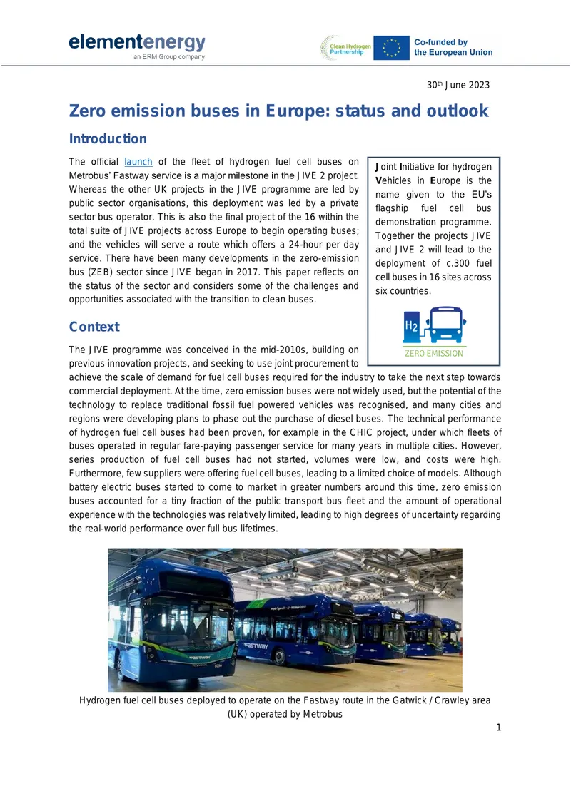 Zero Emission Buses in Europe Status and Outlook