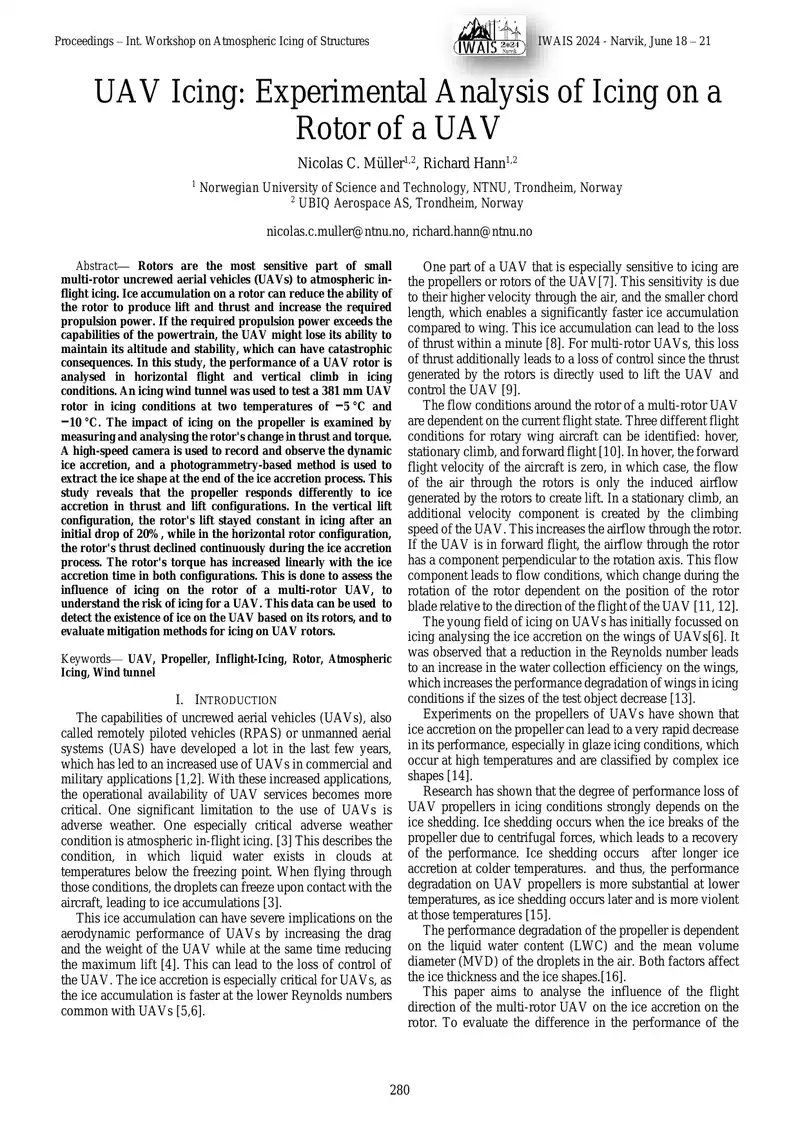 UAV Rotor Icing Experimental Analysis