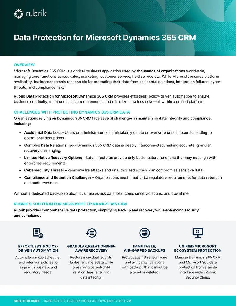 Data Protection for Microsoft Dynamics 365 CRM