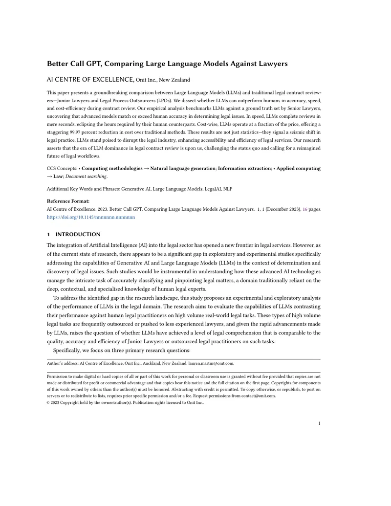 Comparative Analysis of Large Language Models and Legal Professionals