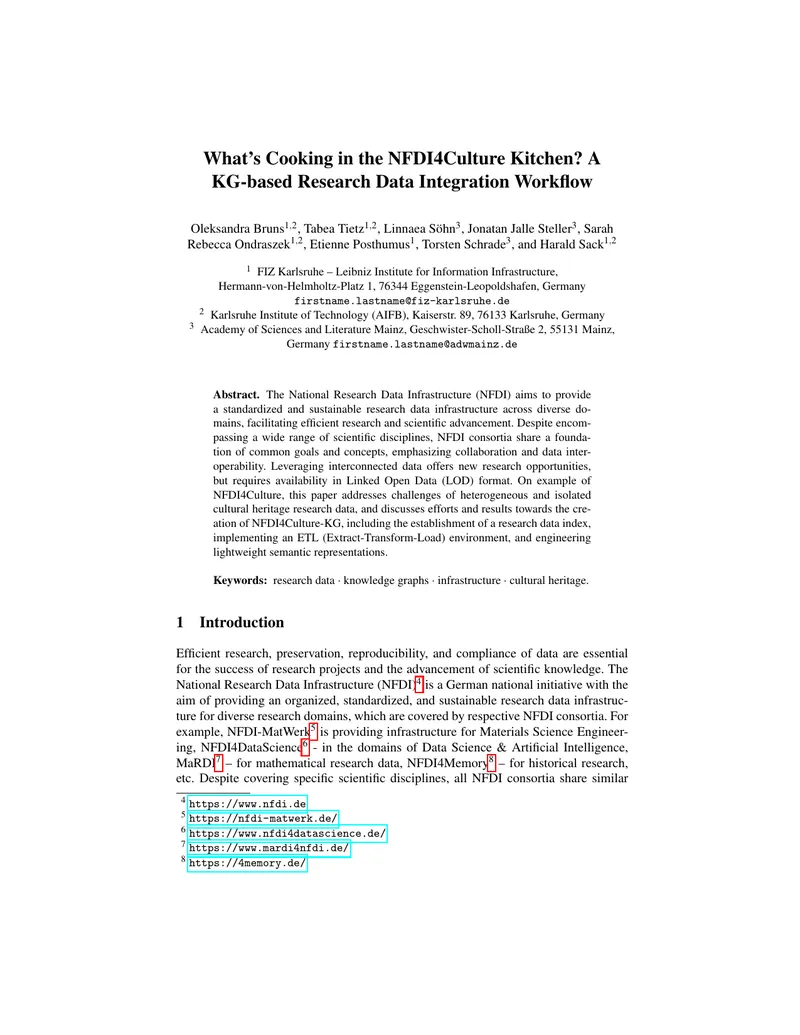NFDI4Culture Knowledge Graph Research Data Workflow