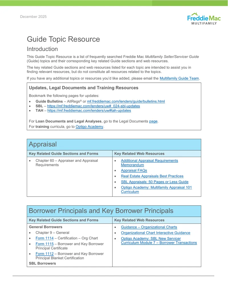 Freddie Mac Multifamily Seller/Servicer Guide Resource