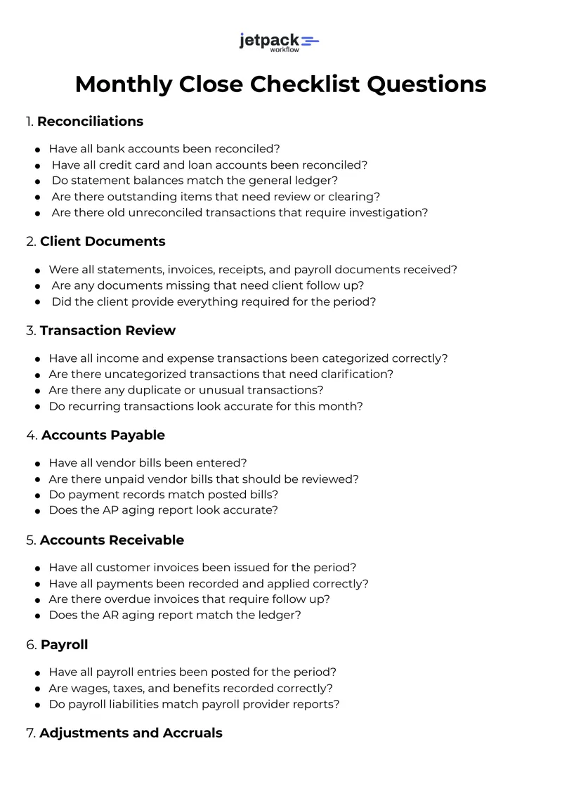 Monthly Close Checklist for Financial Reconciliation