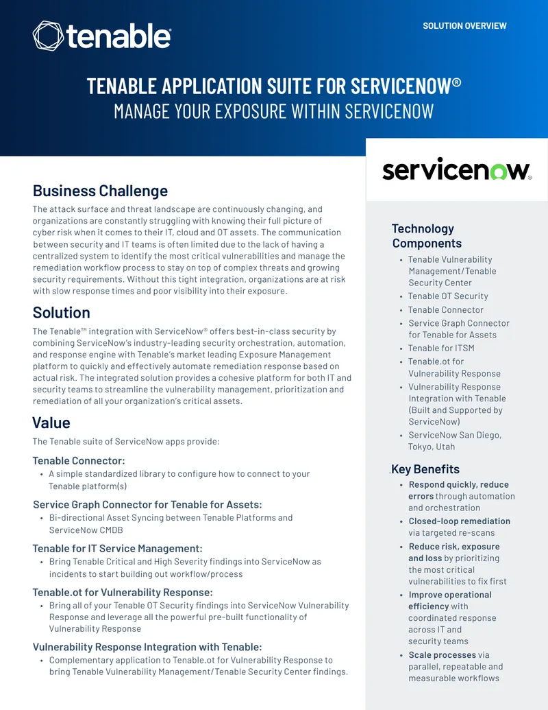 Tenable Application Suite for ServiceNow Overview