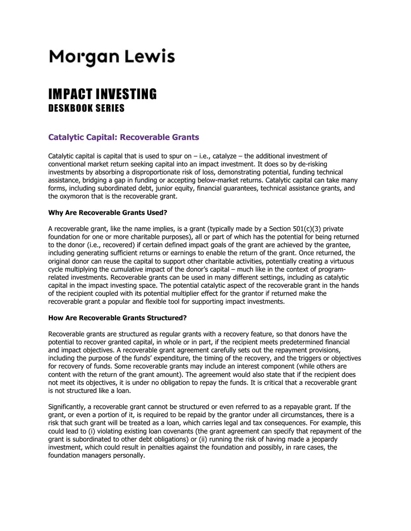 Catalytic Capital and Recoverable Grants in Impact Investing