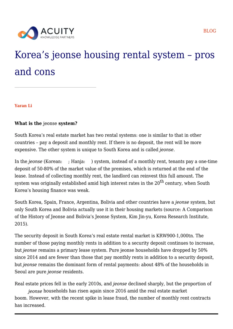 Korea's Jeonse Housing Rental System Analysis