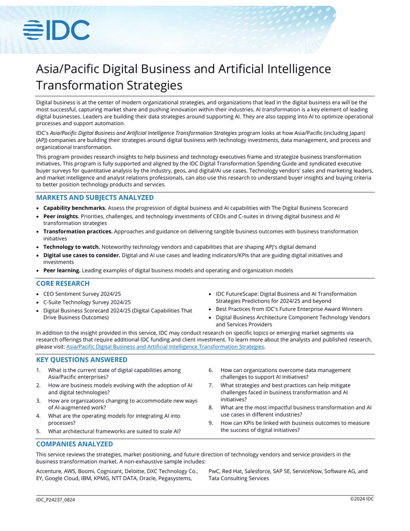 Asia/Pacific Digital Business and AI Transformation Strategies