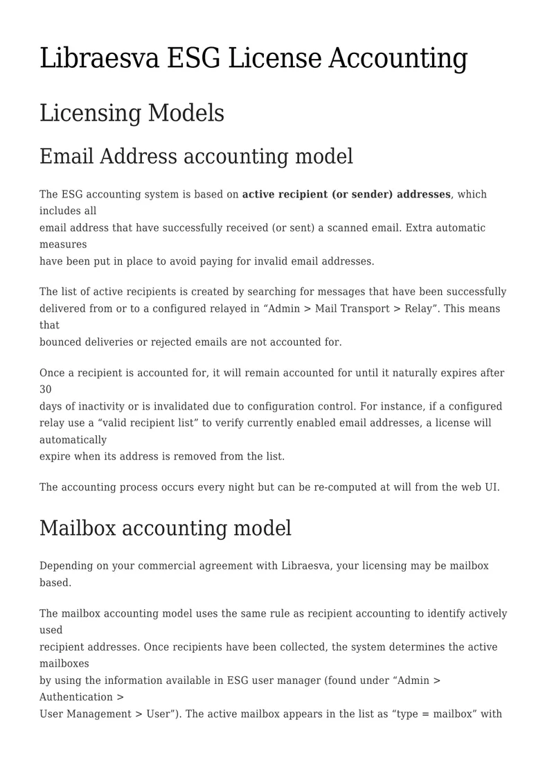 Libraesva ESG License Accounting Guide