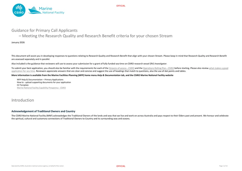 Guidance for Primary Call Applicants on Research Criteria