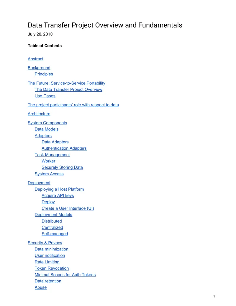 Data Transfer Project Overview and Fundamentals preview page 1
