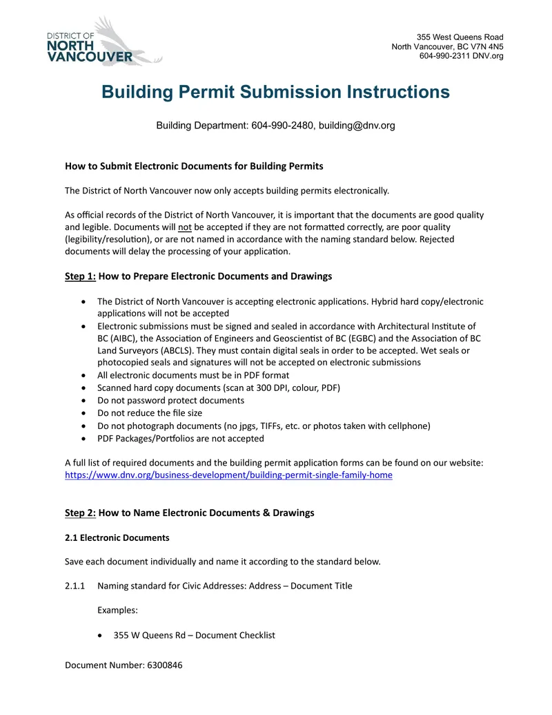 Building Permit Submission Instructions for North Vancouver