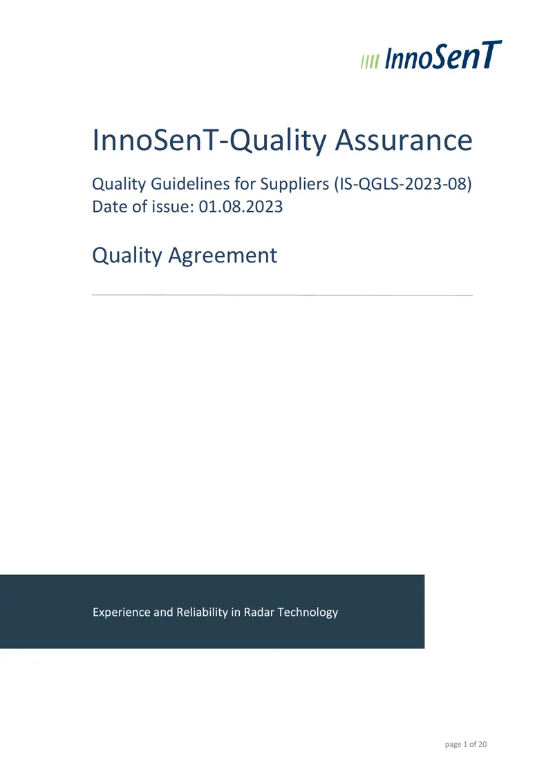 Quality Guidelines for Suppliers of InnoSenT